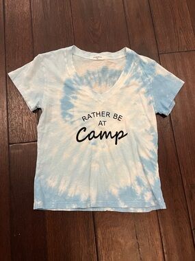 perfectwhitetee Light Blue Tie-Dye "Rather Be At Camp" V-Neck Tee